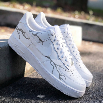 Custom AF 1s Shoes Crackle Pattern Gray