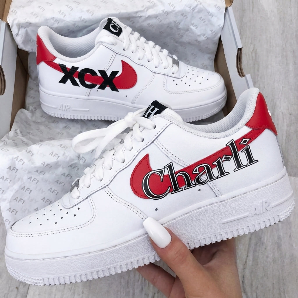 Custom AF 1s Shoes Custom Charli XCX Red Black