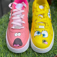 Custom AF 1s Shoes Cute SpongeBob Theme Baby Pink and Yellow