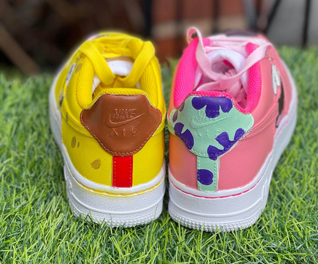 Custom AF 1s Shoes Cute SpongeBob Theme Baby Pink and Yellow