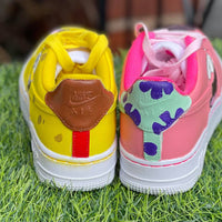 Custom AF 1s Shoes Cute SpongeBob Theme Baby Pink and Yellow