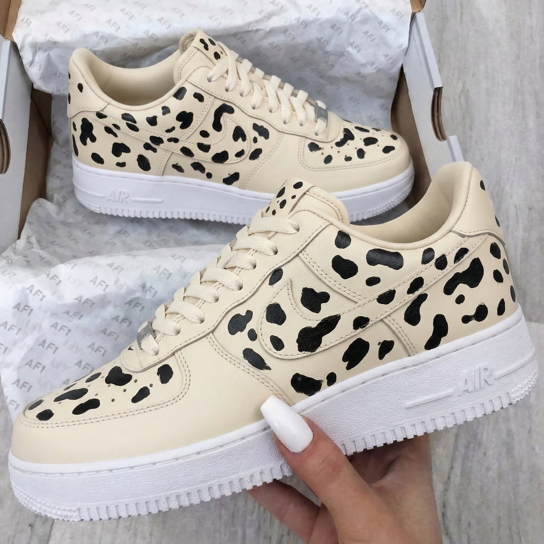 Custom AF 1s Shoes Dalmatian Spots Beige Black