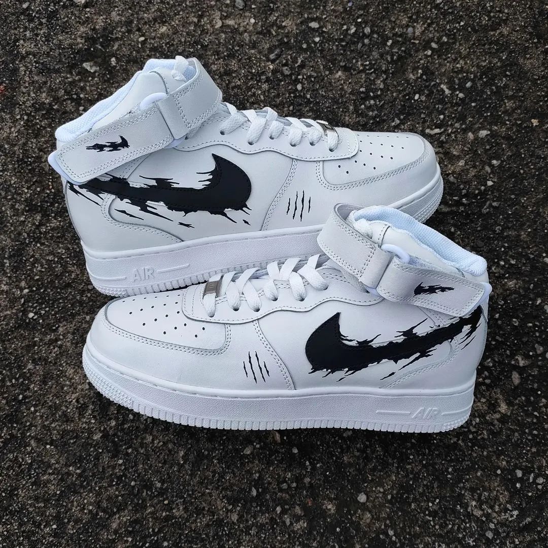 Custom AF 1s Shoes Dark Black Splatter Drip Pattern Art