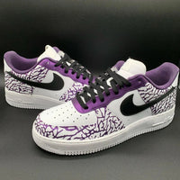 Custom AF 1s Shoes Deep Purple Base with Black Cracked Design