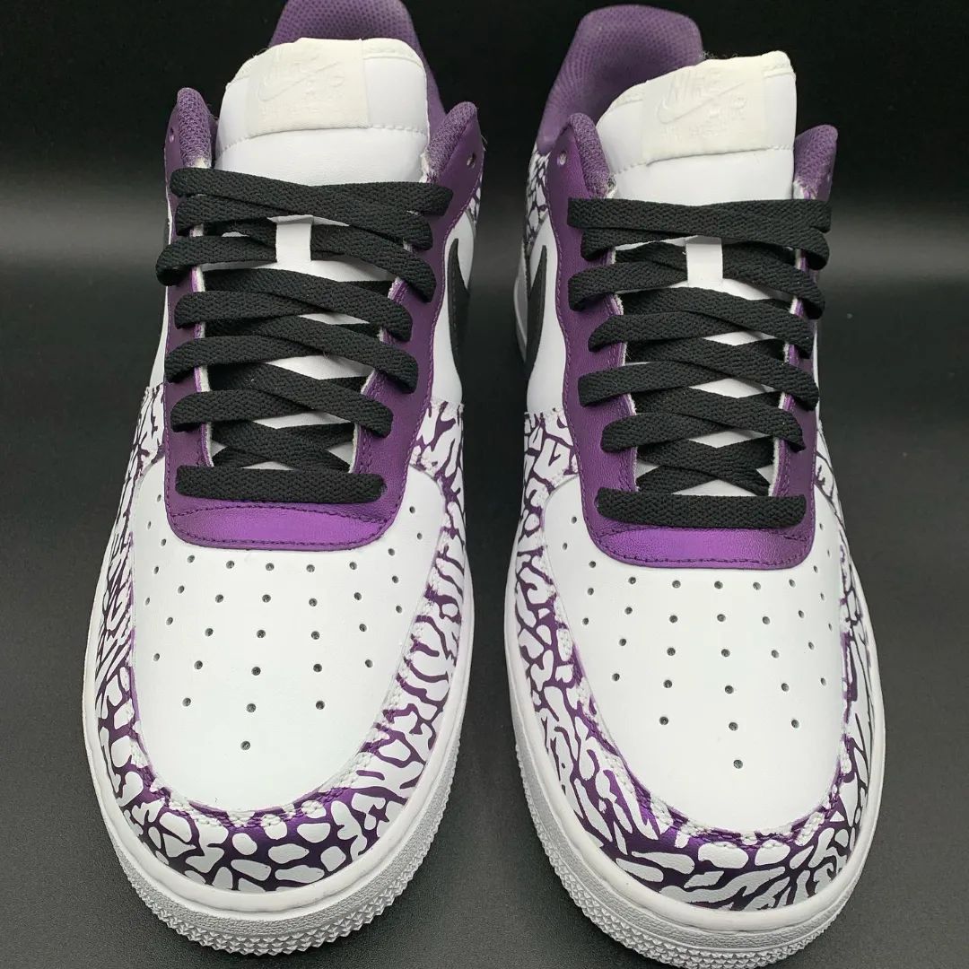 Custom AF 1s Shoes Deep Purple Base with Black Cracked Design