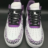 Custom AF 1s Shoes Deep Purple Base with Black Cracked Design
