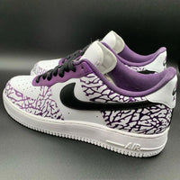 Custom AF 1s Shoes Deep Purple Base with Black Cracked Design