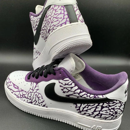 Custom AF 1s Shoes Deep Purple Base with Black Cracked Design