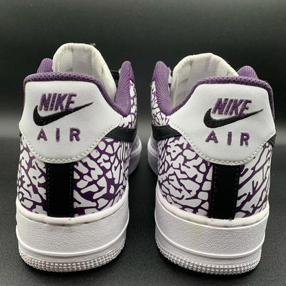 Custom AF 1s Shoes Deep Purple Base with Black Cracked Design
