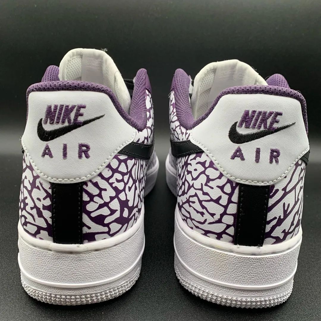 Custom AF 1s Shoes Deep Purple Base with Black Cracked Design