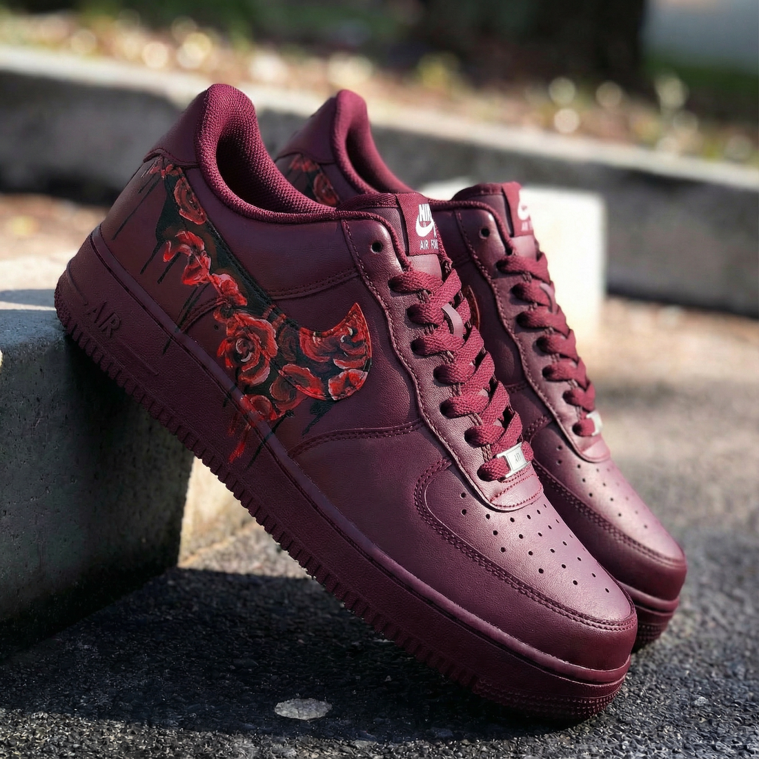 Custom AF 1s Shoes Deep Rose Pattern Maroon