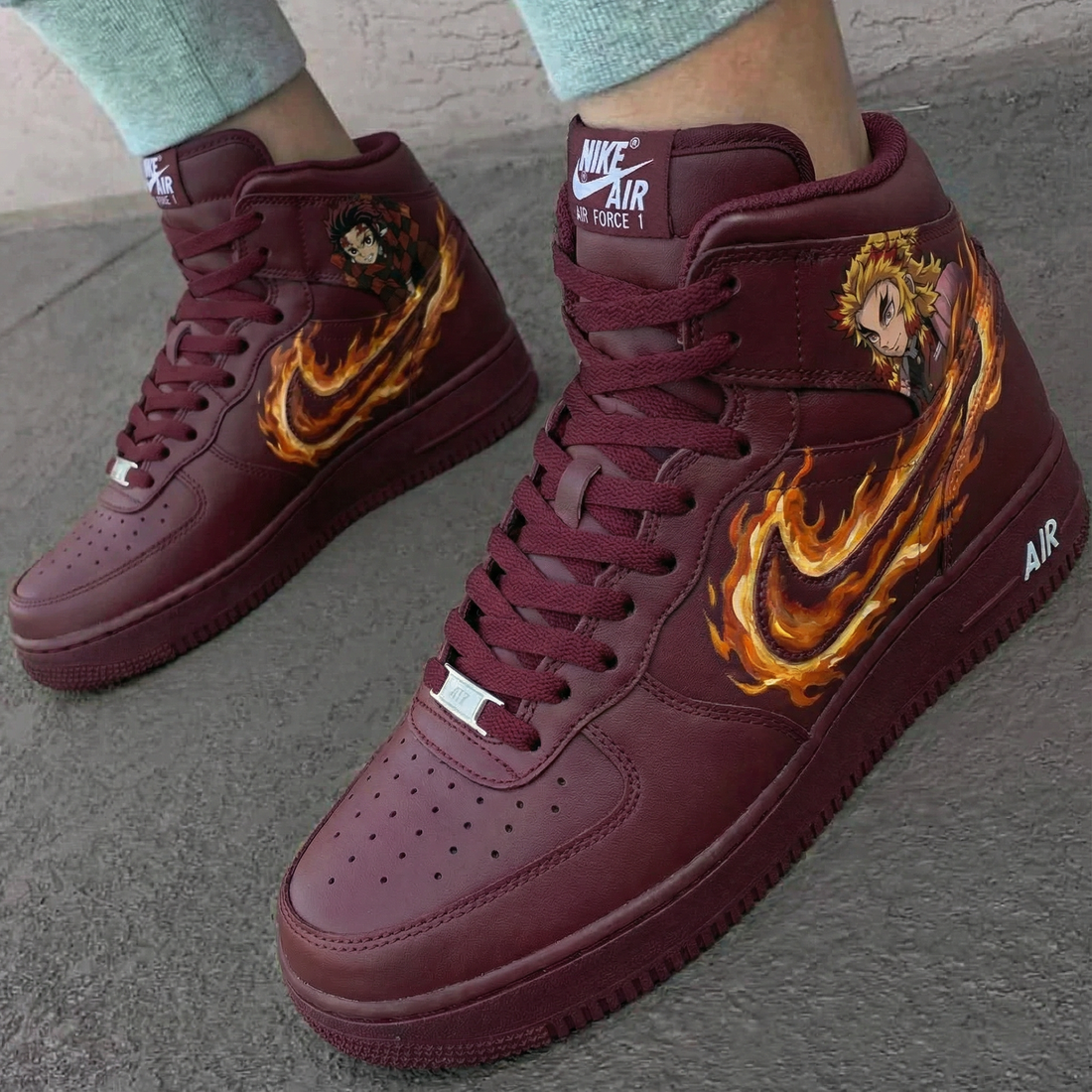 Custom AF 1s Shoes Demon Slayer Theme Burgundy Orange
