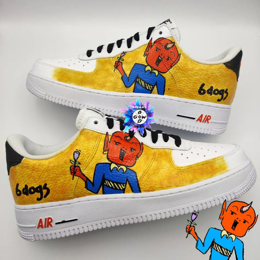 Custom AF 1s Shoes Devil Character Pattern Yellow Red