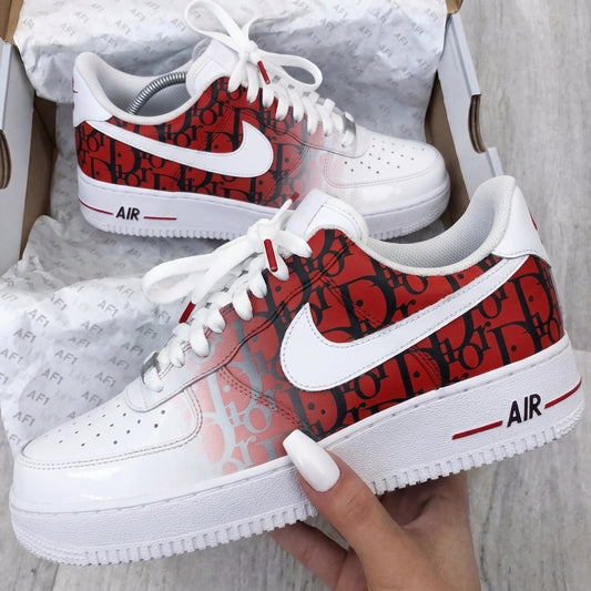 Custom AF 1s Shoes Dior Monogram Red