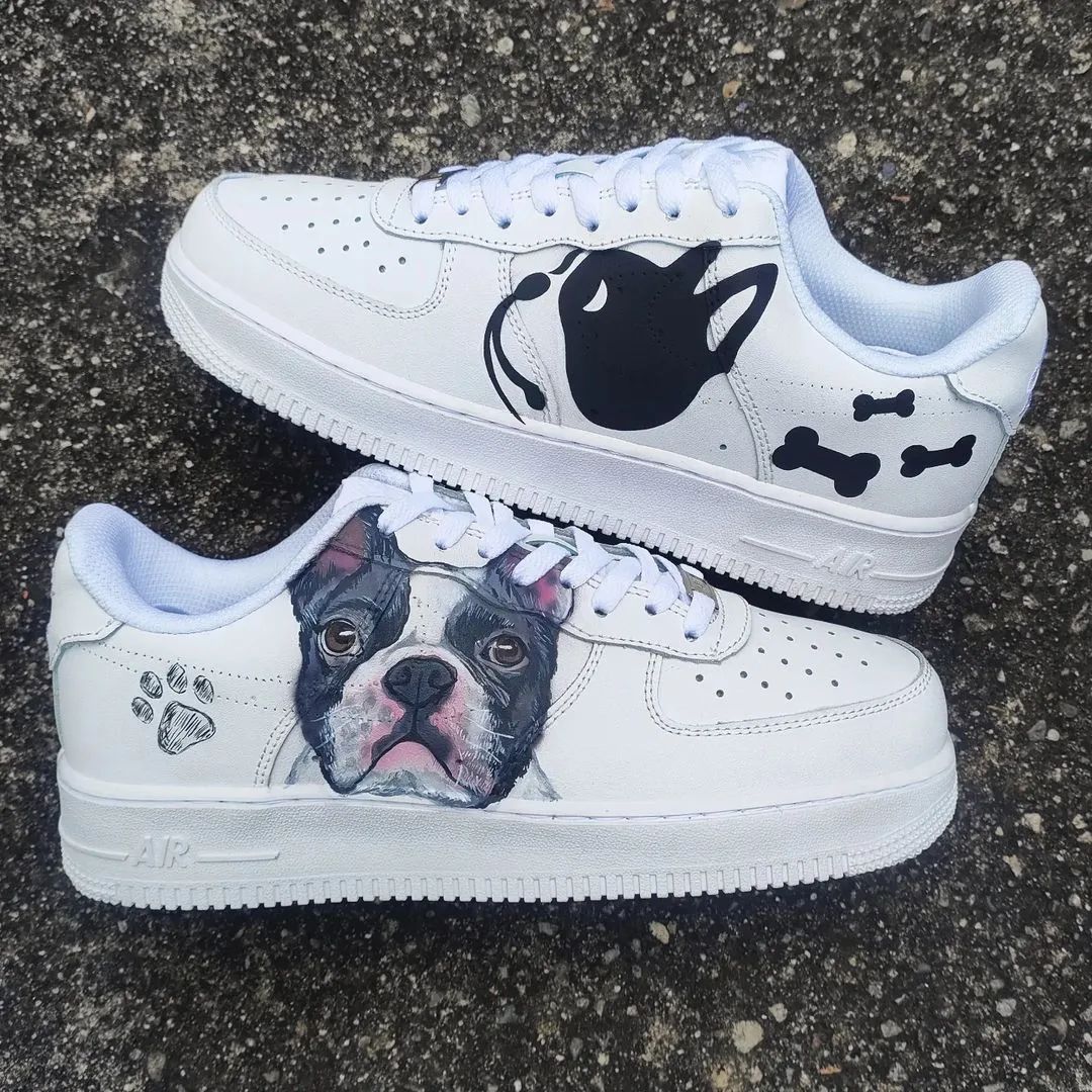 Custom AF 1s Shoes Dog Theme Black Pink