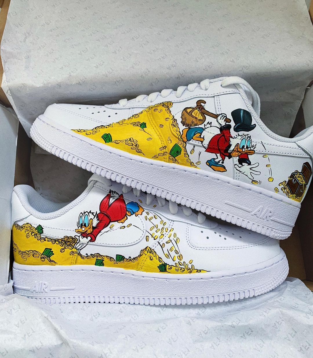 Custom AF 1s Shoes Donald Duck Yellow and Red Theme Pattern
