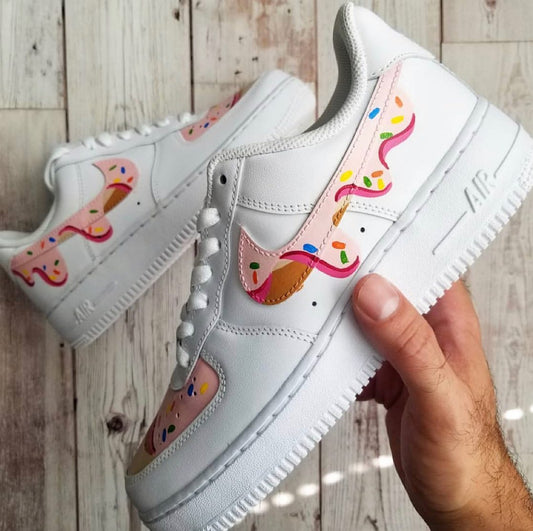 Custom AF 1s Shoes Donut Pattern Baby Pink Color