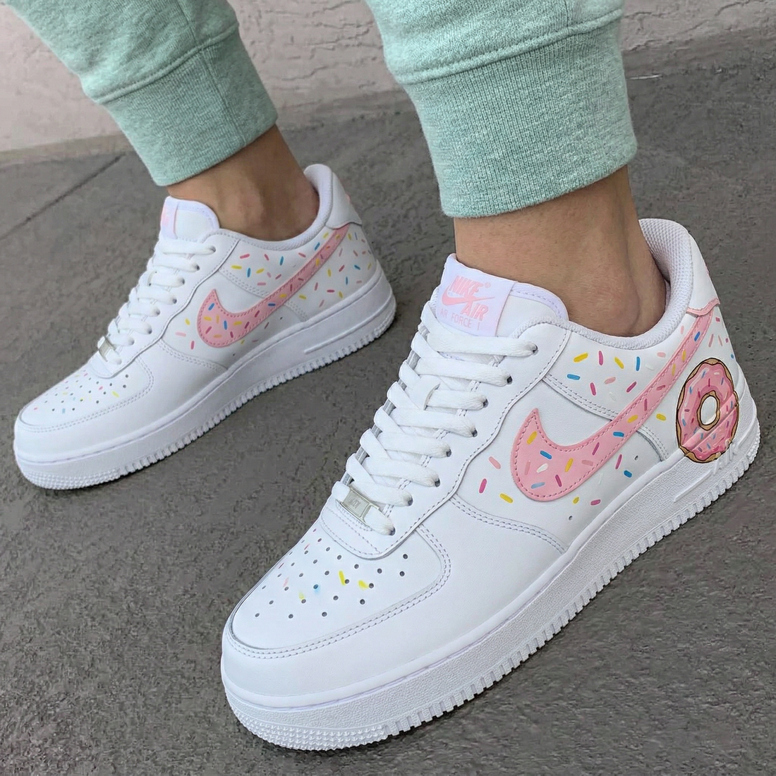 Custom AF 1s Shoes Donut Sprinkles Baby Pink
