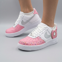Custom AF 1s Shoes Donuts Pattern Baby Pink Silver