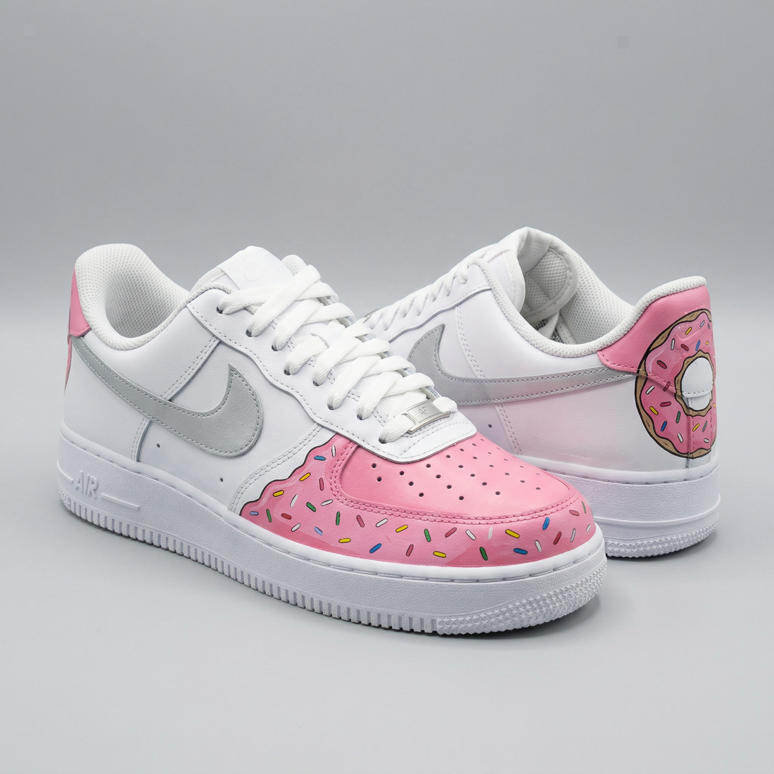 Custom AF 1s Shoes Donuts Pattern Baby Pink Silver