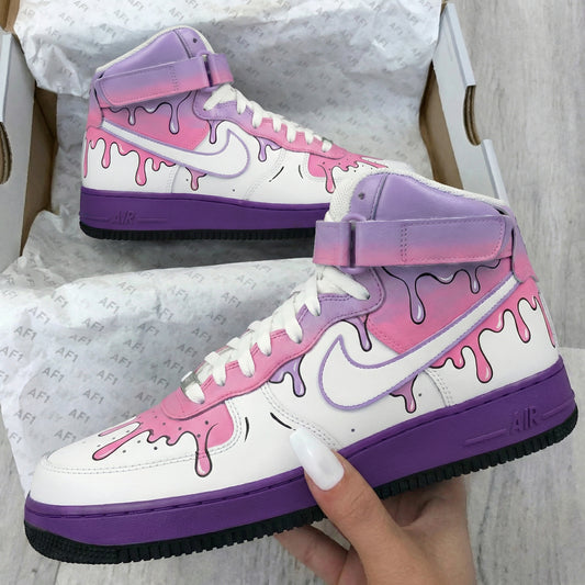 Custom AF 1s Shoes Dreamy Baby Pink Purple Drip Melting