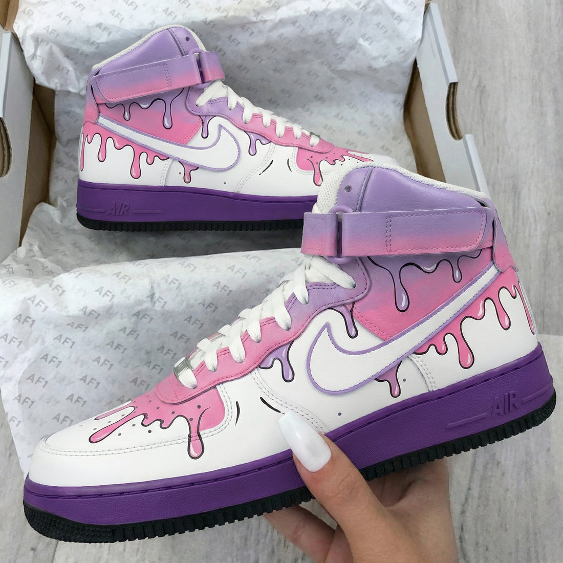 Custom AF 1s Shoes Dreamy Baby Pink Purple Drip Melting