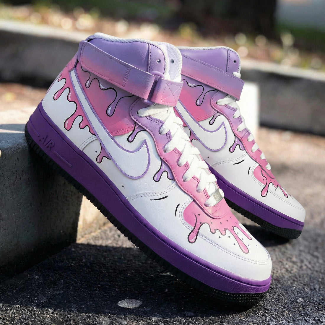 Custom AF 1s Shoes Dreamy Baby Pink Purple Drip Melting