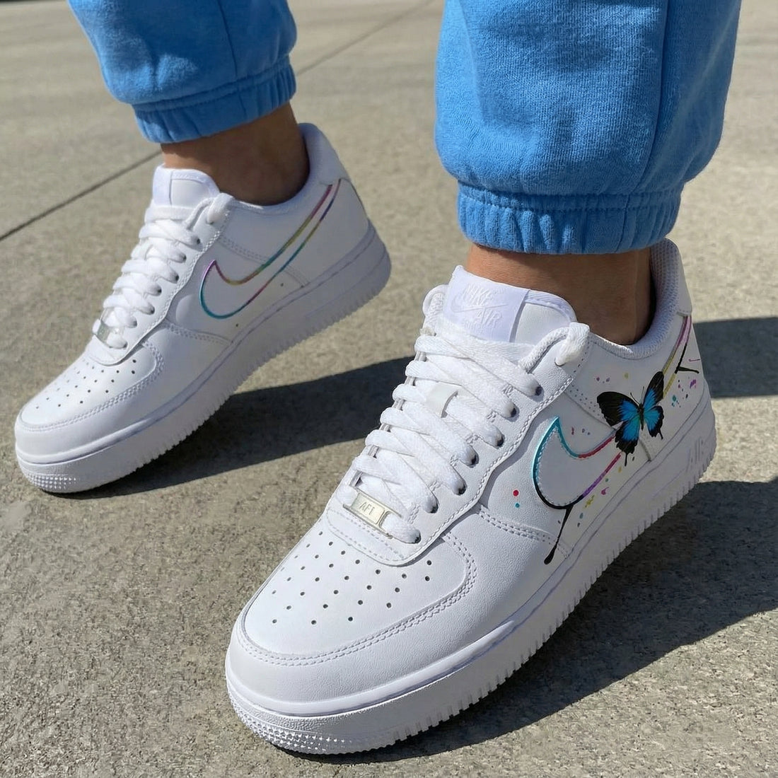 Custom AF 1s Shoes Dreamy Rainbow Butterfly Pattern