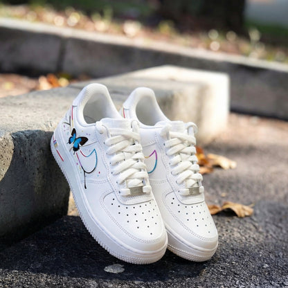 Custom AF 1s Shoes Dreamy Rainbow Butterfly Pattern