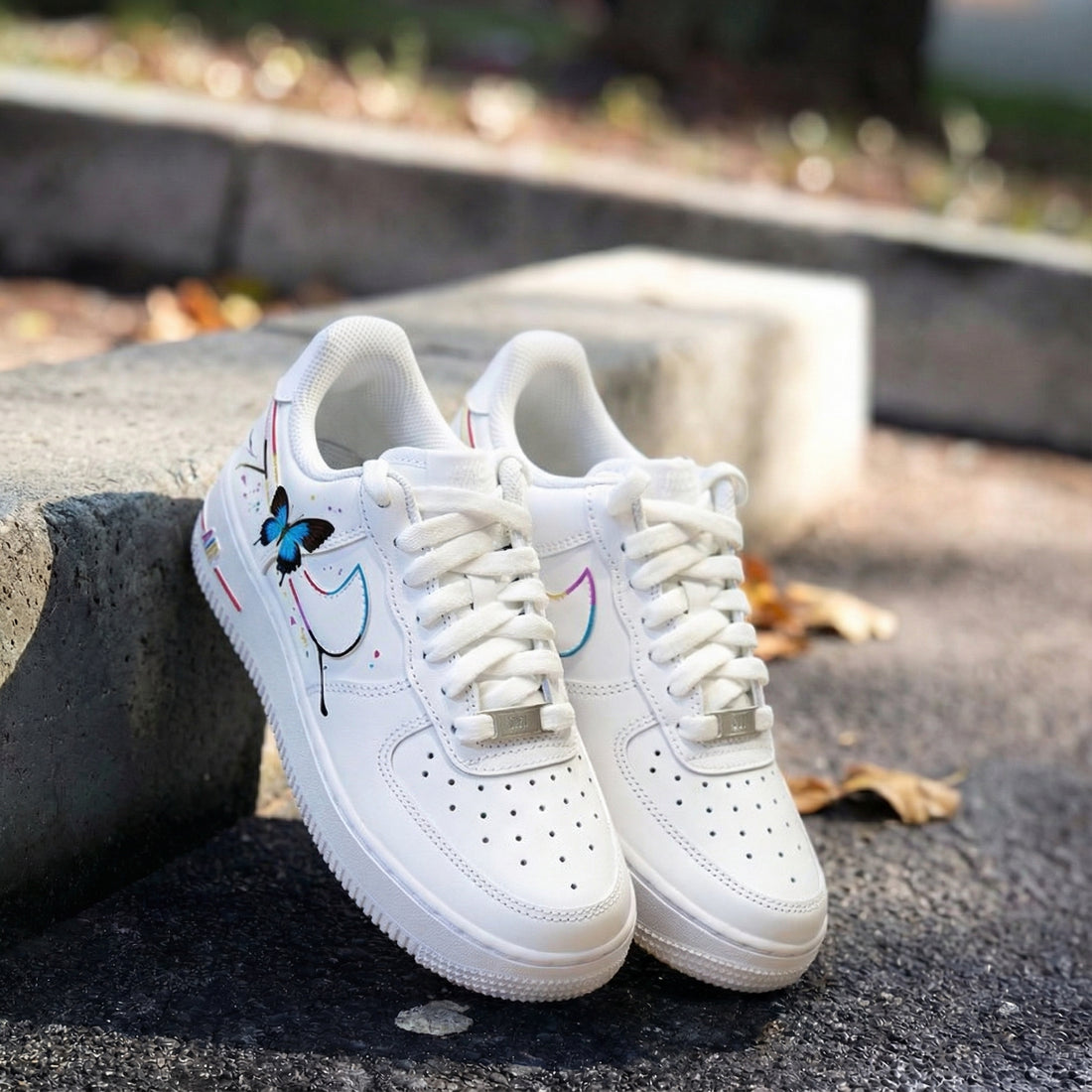 Custom AF 1s Shoes Dreamy Rainbow Butterfly Pattern