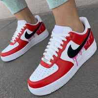 Custom AF 1s Shoes Drip Design Red Pink