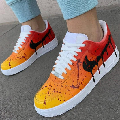 Custom AF 1s Shoes Drip Paint Design Orange Red