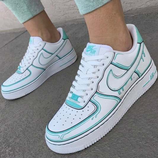 Custom AF 1s Shoes Drip Pattern Baby Blue