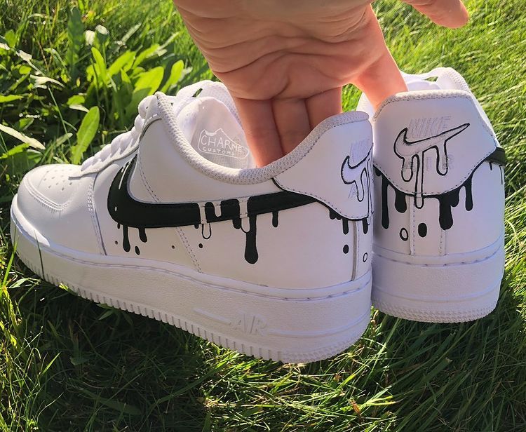 Custom AF 1s Shoes Drip Pattern Black White