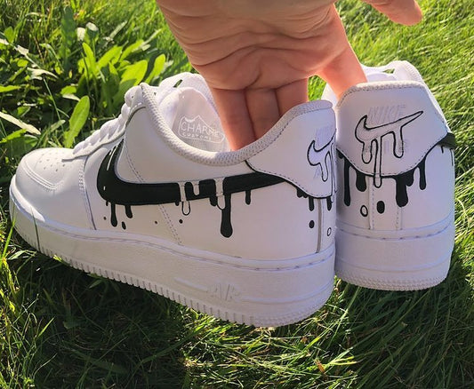 Custom AF 1s Shoes Drip Pattern Black White