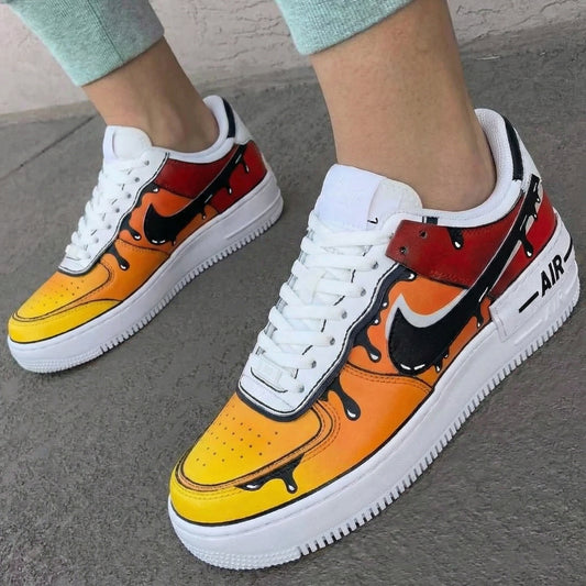 Custom AF 1s Shoes Drip Pattern Yellow Orange