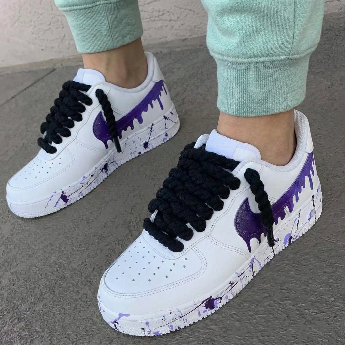 Custom AF 1s Shoes Drip Splatter Purple Black