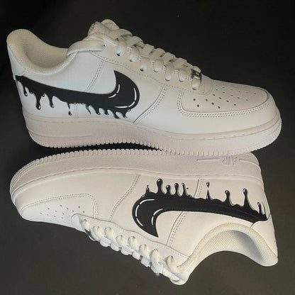 Custom AF 1s Shoes Dripping Design Black White