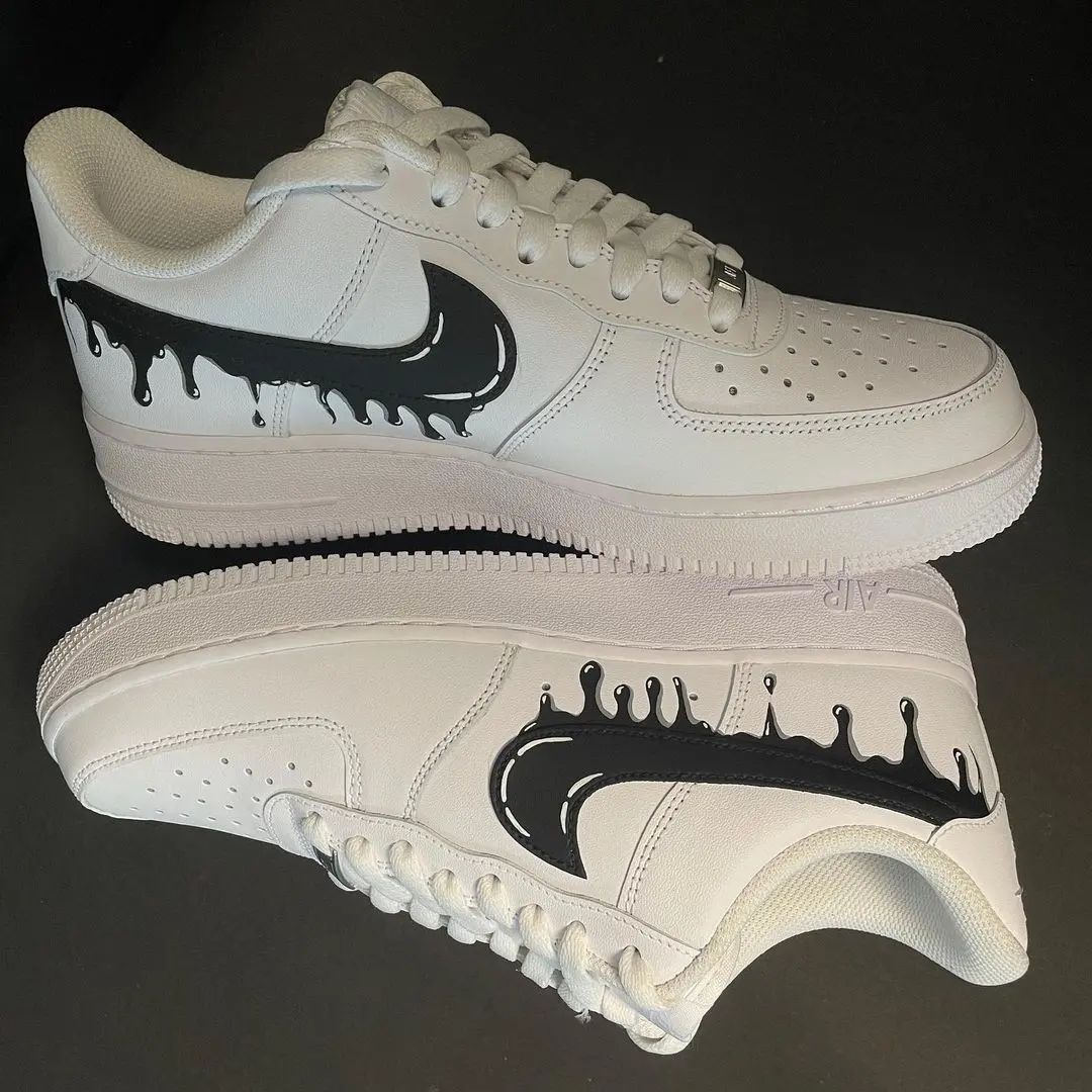 Custom AF 1s Shoes Dripping Design Black White