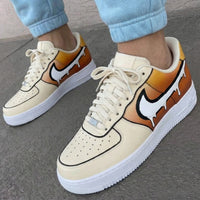 Custom AF 1s Shoes Dripping Design Orange Beige