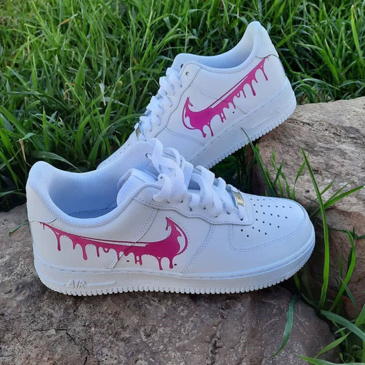 Custom AF 1s Shoes Dripping Design Pink