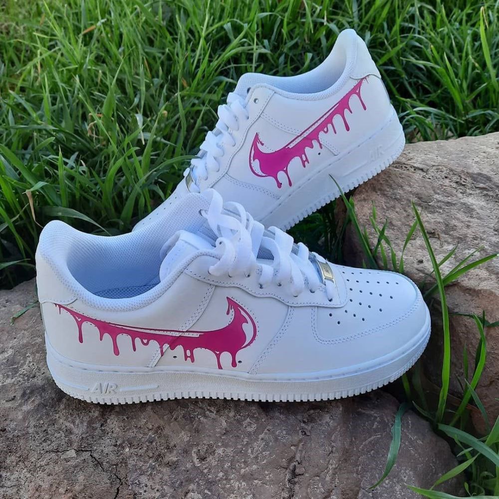 Custom AF 1s Shoes Dripping Design Pink