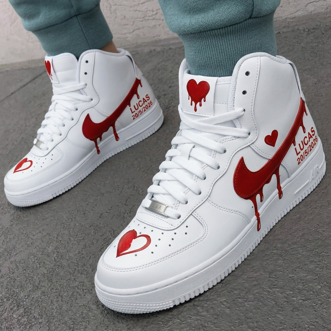 Custom AF 1s Shoes Dripping Hearts White And Red for Valentine&