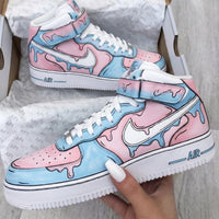 Custom AF 1s Shoes Dripping Pattern Baby Pink Baby Blue