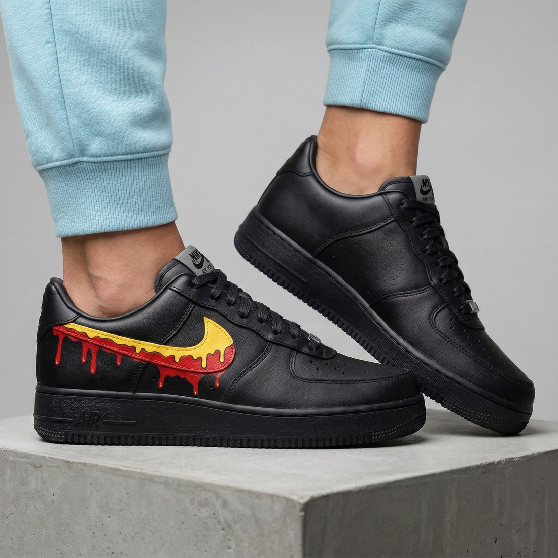 Custom AF 1s Shoes Dripping Swoosh Yellow Red Black