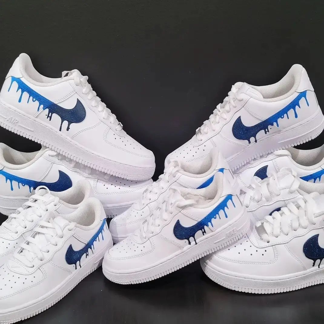 Custom AF 1s Shoes Dripping Texture in Blue