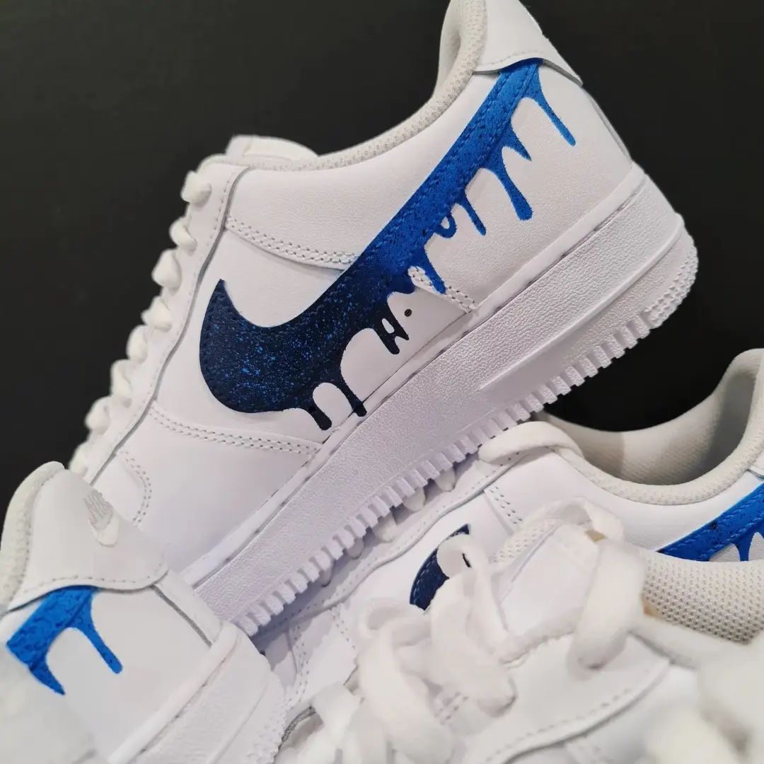 Custom AF 1s Shoes Dripping Texture in Blue