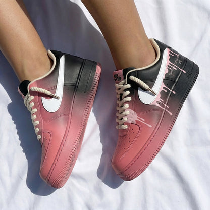 Custom AF 1s Shoes Drips Pattern Black Pink
