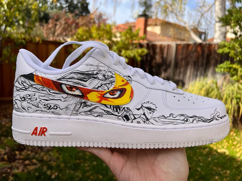 Custom AF 1s Shoes Dynamic Naruto Theme Orange Black