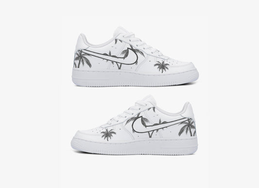 Custom AF 1s Shoes Edgy Monochrome Palm Leaf Pattern Black